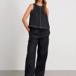 Bronlads Cotton Linen Vest Pants Set Women\'s Wide Leg Long Pants Sleeveless Top Casual Suit 2025 Spring Summer New Pant Sets 5