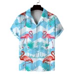 Men\'s summer Cuban collar short-sleeved shirt with summer style flamingo print men\'s shirt comfortable, breathable and versatile 5