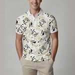 Summer Men's Fashion Printed Short-Sleeve Polo Shirt, Stylish Collared Button-Up Top, Breathable, Comfortable and Versatile 6