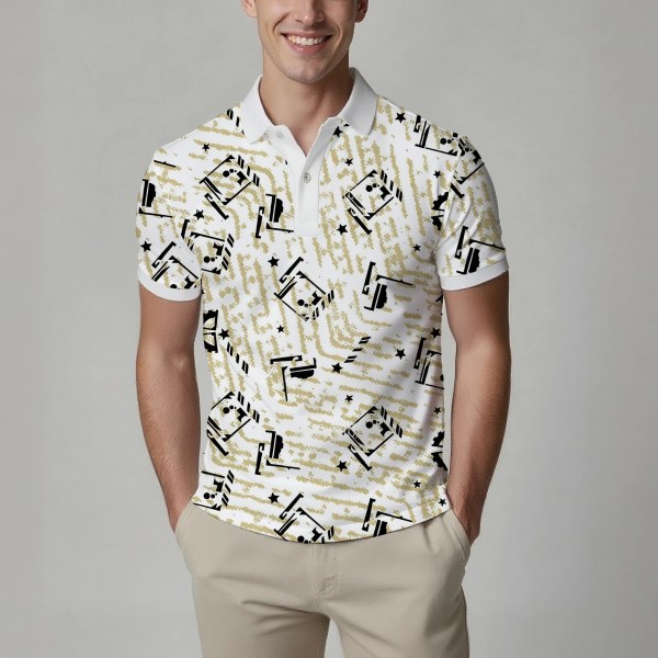 Summer Men's Fashion Printed Short-Sleeve Polo Shirt, Stylish Collared Button-Up Top, Breathable, Comfortable and Versatile 6