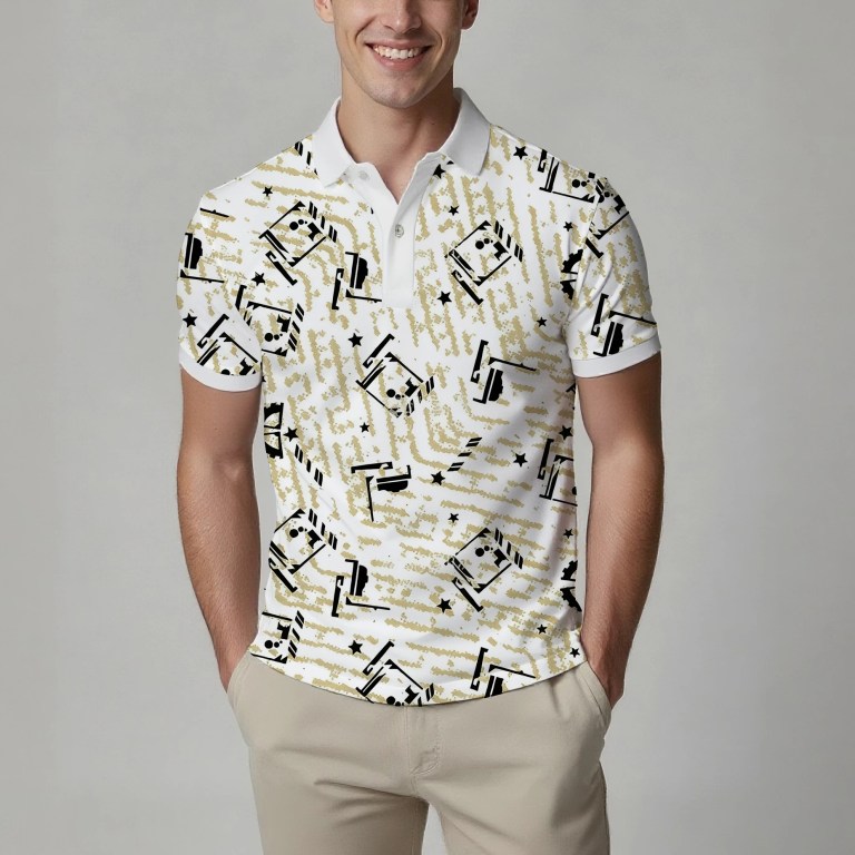 Summer Men's Fashion Printed Short-Sleeve Polo Shirt, Stylish Collared Button-Up Top, Breathable, Comfortable and Versatile 6