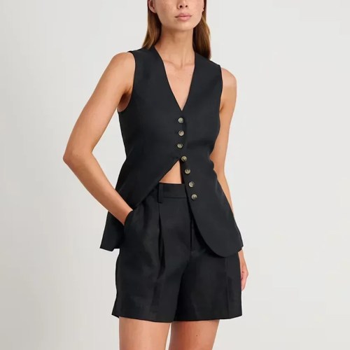 bornlads cotton and linen chic casual vest shorts set women's summer new fashion commuter sleeveless tank top shorts suits Bornlads Cotton And linen Chic Casual Vest Shorts Set Women\'s Summer New Fashion Commuter Sleeveless Tank Top Shorts Suits