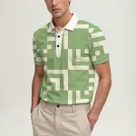 Men\'s Summer Short-Sleeve Polo Shirt, Stylish Collared Printed Button-Up Top, Casual and Comfortable 6