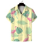 Men\'s summer Cuban collar short-sleeved shirt with summer style flamingo print men\'s shirt comfortable, breathable and versatile 2