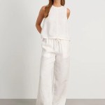 Bronlads Cotton Linen Vest Pants Set Women\'s Wide Leg Long Pants Sleeveless Top Casual Suit 2025 Spring Summer New Pant Sets