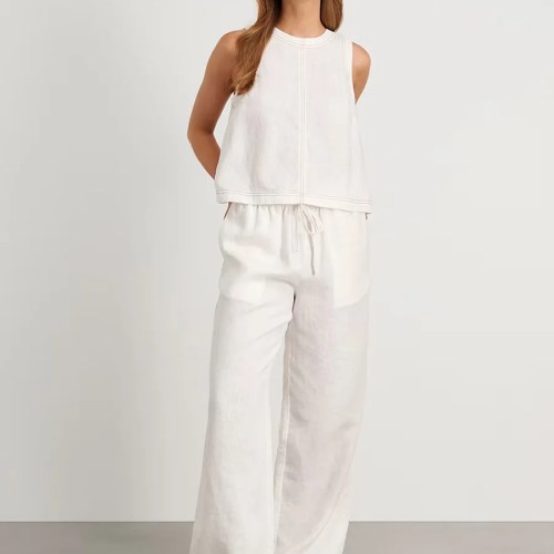 bronlads cotton linen vest pants set women's wide leg long pants sleeveless top casual suit 2025 spring summer new pant sets Bronlads Cotton Linen Vest Pants Set Women\'s Wide Leg Long Pants Sleeveless Top Casual Suit 2025 Spring Summer New Pant Sets