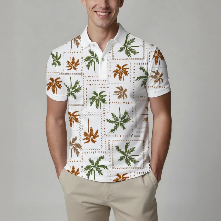 Summer Men's Fashion Printed Short-Sleeve Polo Shirt, Stylish Collared Button-Up Top, Breathable, Comfortable and Versatile 5