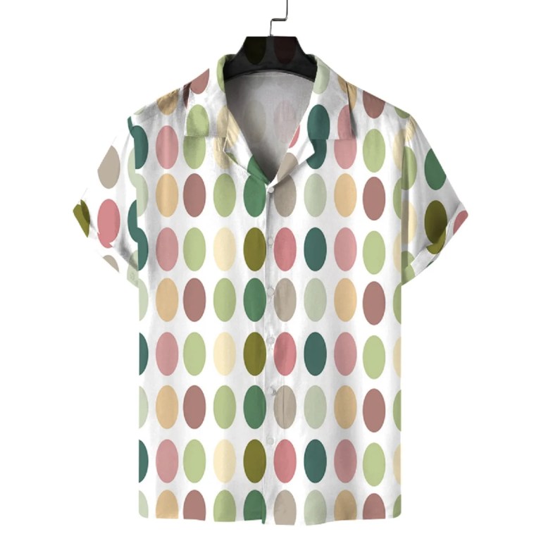 men's summer cuban collar short sleeved shirt with polka dot prints, lively, sunny, casual, comfortable and versatile Men\'s summer Cuban collar short-sleeved shirt with polka dot prints, lively, sunny, casual, comfortable and versatile 3
