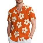 Floral Daisy Casual Men\'s Shirt Daily Out Summer Lapel Short Sleeve Purple Orange Flower Shirt Hawaii Shirt Casual Clothing