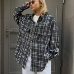 bornladies 2025 vintage loose plaid women's shirt fashion lapel long sleeve office lady shirts and blouses tops female clothing Bornladies 2025 Vintage Loose Plaid Women\'S Shirt Fashion Lapel Long Sleeve Office Lady Shirts And Blouses Tops Female Clothing 4