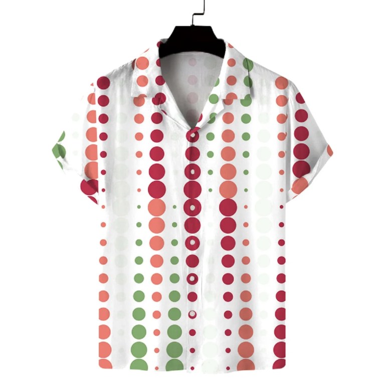 men's summer cuban collar short sleeved shirt with polka dot prints, lively, sunny, casual, comfortable and versatile Men\'s summer Cuban collar short-sleeved shirt with polka dot prints, lively, sunny, casual, comfortable and versatile 5