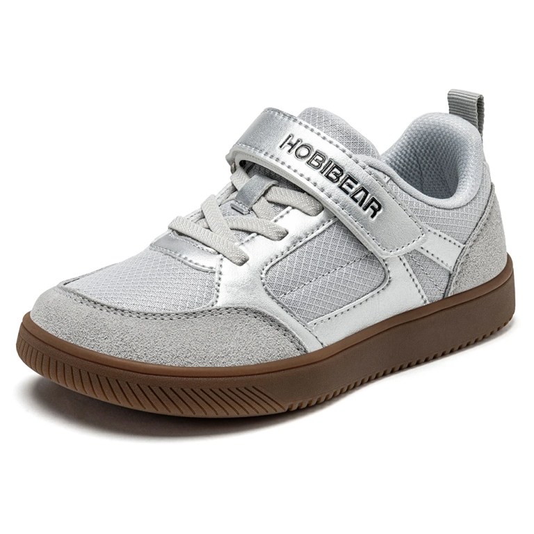 HOBIBEAR Wide Width Shoes for Kids Barefoot Hook Loop Sneakers Minimalist Artificial Leather Lightweight Soft Walking Shoes