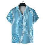 Men\'s Summer Cuban Collar Short Sleeve Shirt Navy Nautical Style Printing Casual Comfortable Versatile 6