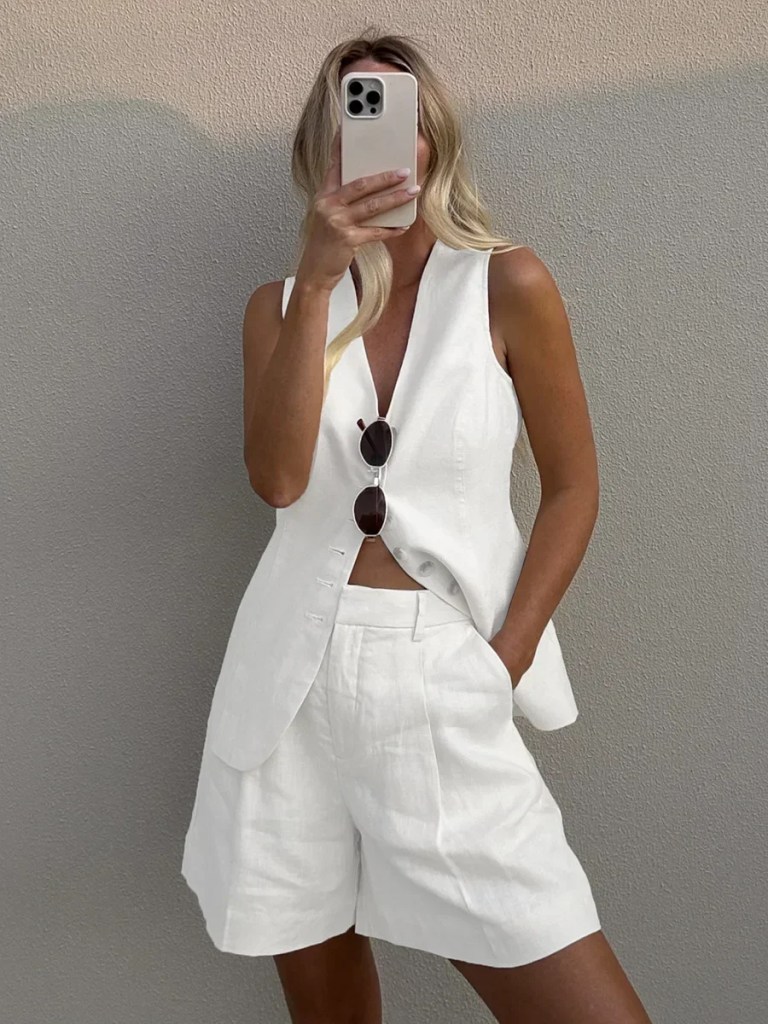 bornlads cotton and linen chic casual vest shorts set women's summer new fashion commuter sleeveless tank top shorts suits Bornlads Cotton And linen Chic Casual Vest Shorts Set Women\'s Summer New Fashion Commuter Sleeveless Tank Top Shorts Suits 3