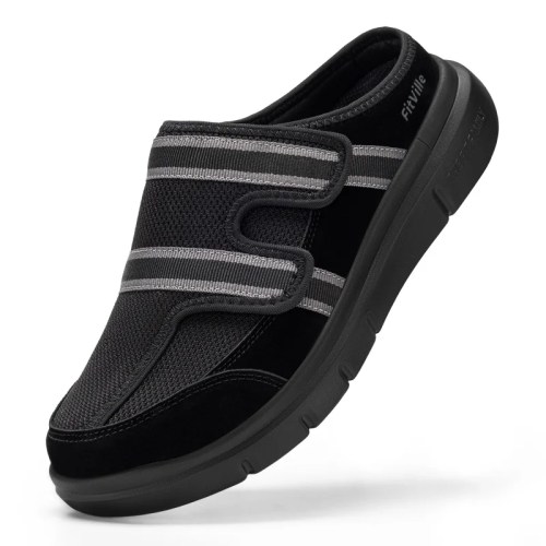 FitVille Men’S Wide Slippers With Arch Support Breathable Adjustable House Slipper Mules‌ Orthopedic Indoor Walking Shoes