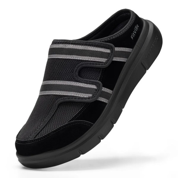 FitVille Men’S Wide Slippers With Arch Support Breathable Adjustable House Slipper Mules‌ Orthopedic Indoor Walking Shoes