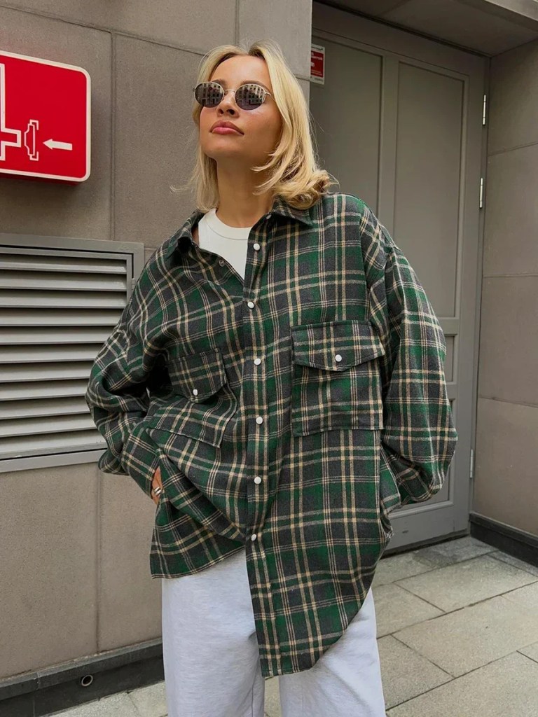 bornladies 2025 vintage loose plaid women's shirt fashion lapel long sleeve office lady shirts and blouses tops female clothing Bornladies 2025 Vintage Loose Plaid Women\'S Shirt Fashion Lapel Long Sleeve Office Lady Shirts And Blouses Tops Female Clothing 5