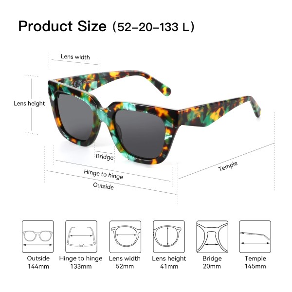 ZENOTTIC Women's Fashion Sunglasses Polarized UV Protection Square Acetate Frame Gift with Printing Butterfly Design 3