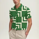 Men\'s Summer Short-Sleeve Polo Shirt, Stylish Collared Printed Button-Up Top, Casual and Comfortable 1