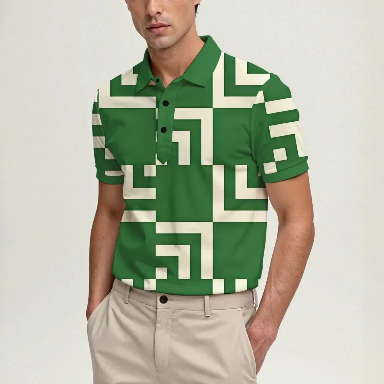 Men\'s Summer Short-Sleeve Polo Shirt, Stylish Collared Printed Button-Up Top, Casual and Comfortable 1