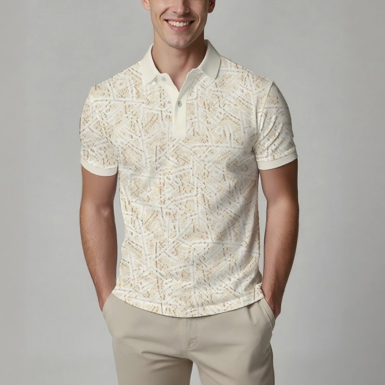 Summer Men's Fashion Printed Short-Sleeve Polo Shirt, Stylish Collared Button-Up Top, Breathable, Comfortable and Versatile 1