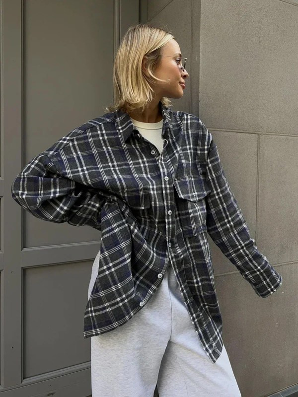 bornladies 2025 vintage loose plaid women's shirt fashion lapel long sleeve office lady shirts and blouses tops female clothing Bornladies 2025 Vintage Loose Plaid Women\'S Shirt Fashion Lapel Long Sleeve Office Lady Shirts And Blouses Tops Female Clothing 3