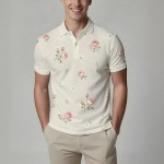 Summer Men's Fashion Printed Short-Sleeve Polo Shirt, Stylish Collared Button-Up Top, Breathable, Comfortable and Versatile