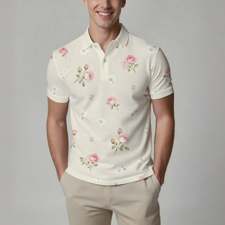 Summer Men's Fashion Printed Short-Sleeve Polo Shirt, Stylish Collared Button-Up Top, Breathable, Comfortable and Versatile