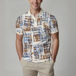 Summer Men's Fashion Printed Short-Sleeve Polo Shirt, Stylish Collared Button-Up Top, Breathable, Comfortable and Versatile 3