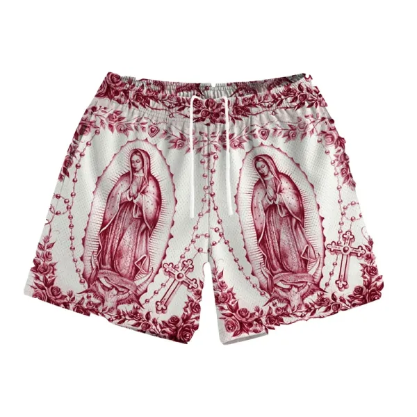 our lady of guadalupe pattern print beach shorts men women summer street casual breathable rose design flowers board short new Our Lady Of Guadalupe Pattern Print Beach Shorts Men Women Summer Street Casual Breathable Rose Design Flowers Board Short New 3