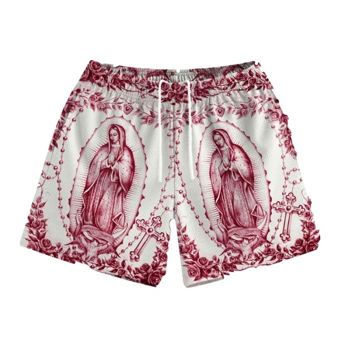 our lady of guadalupe pattern print beach shorts men women summer street casual breathable rose design flowers board short new Our Lady Of Guadalupe Pattern Print Beach Shorts Men Women Summer Street Casual Breathable Rose Design Flowers Board Short New 3