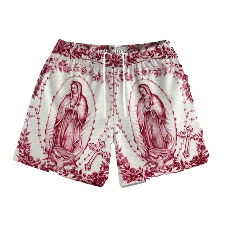 Our Lady Of Guadalupe Pattern Print Beach Shorts Men Women Summer Street Casual Breathable Rose Design Flowers Board Short New 3