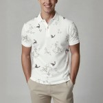 Summer Men's Fashion Printed Short-Sleeve Polo Shirt, Stylish Collared Button-Up Top, Breathable, Comfortable and Versatile 4