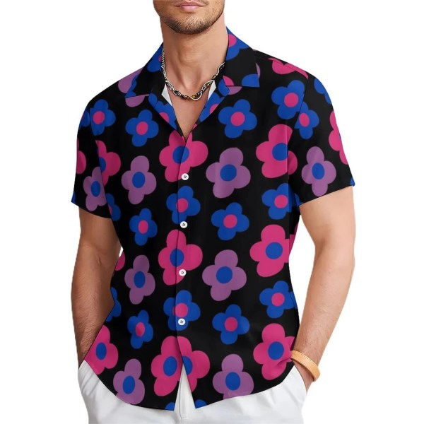 Floral Daisy Casual Men\'s Shirt Daily Out Summer Lapel Short Sleeve Purple Orange Flower Shirt Hawaii Shirt Casual Clothing 5