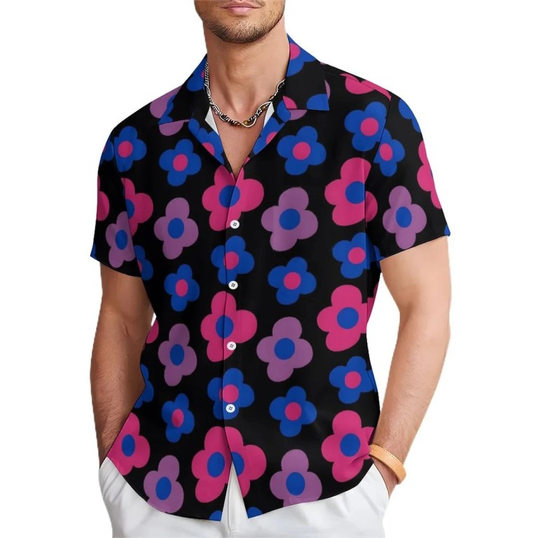 Floral Daisy Casual Men\'s Shirt Daily Out Summer Lapel Short Sleeve Purple Orange Flower Shirt Hawaii Shirt Casual Clothing 5