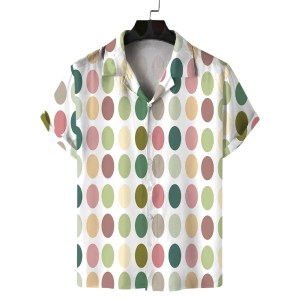 men's summer cuban collar short sleeved shirt with polka dot prints, lively, sunny, casual, comfortable and versatile Men\'s summer Cuban collar short-sleeved shirt with polka dot prints, lively, sunny, casual, comfortable and versatile 3