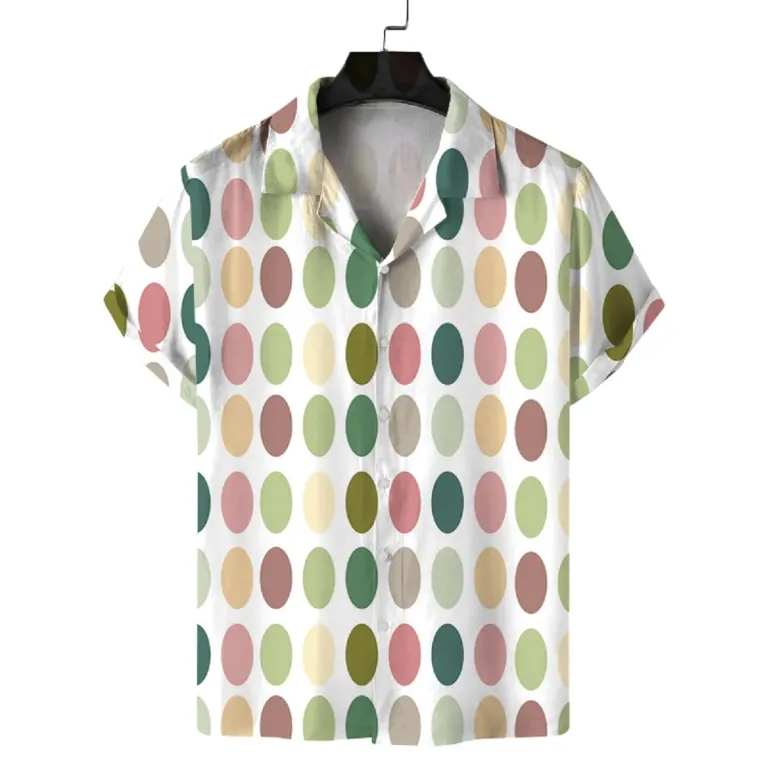men's summer cuban collar short sleeved shirt with polka dot prints, lively, sunny, casual, comfortable and versatile Men\'s summer Cuban collar short-sleeved shirt with polka dot prints, lively, sunny, casual, comfortable and versatile 3