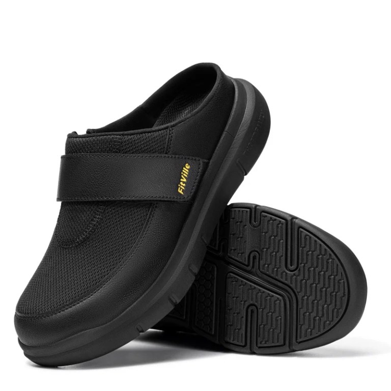 FitVille Wide Slippers For Men Slip-On Mules Clogs For Swollen Feet Adjustable Strap Indoors Lightweight Walking Shoes