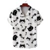 Men\'s summer Cuban collar short-sleeved shirt cat eating fish print men\'s shirt comfortable and breathable 3