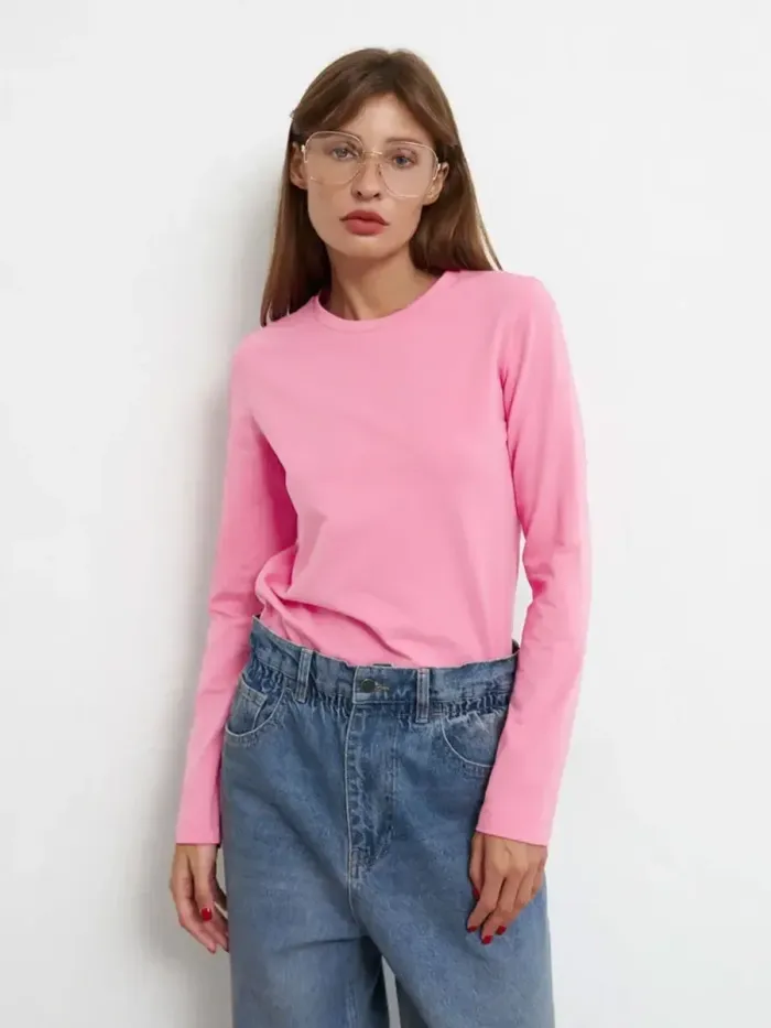 bornladies women's spring autumn 100% cotton t shirt bottoming basic solid lady long sleeve loose tops shirts oversized t shirt Bornladies Women\'s Spring Autumn 100% Cotton T-shirt Bottoming Basic Solid Lady Long Sleeve Loose Tops Shirts Oversized T Shirt 2