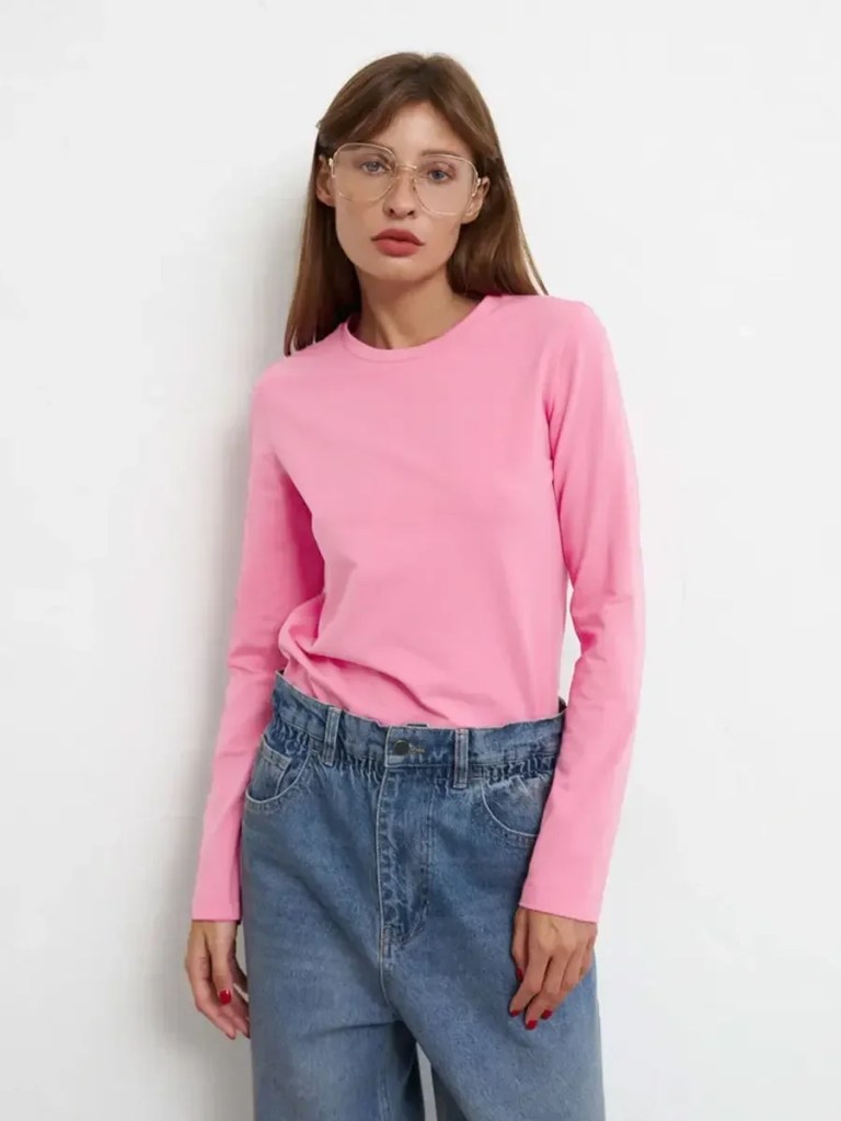 Bornladies Women\'s Spring Autumn 100% Cotton T-shirt Bottoming Basic Solid Lady Long Sleeve Loose Tops Shirts Oversized T Shirt 2