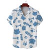 Men\'s summer Cuban collar short-sleeved shirt cat eating fish print men\'s shirt comfortable and breathable