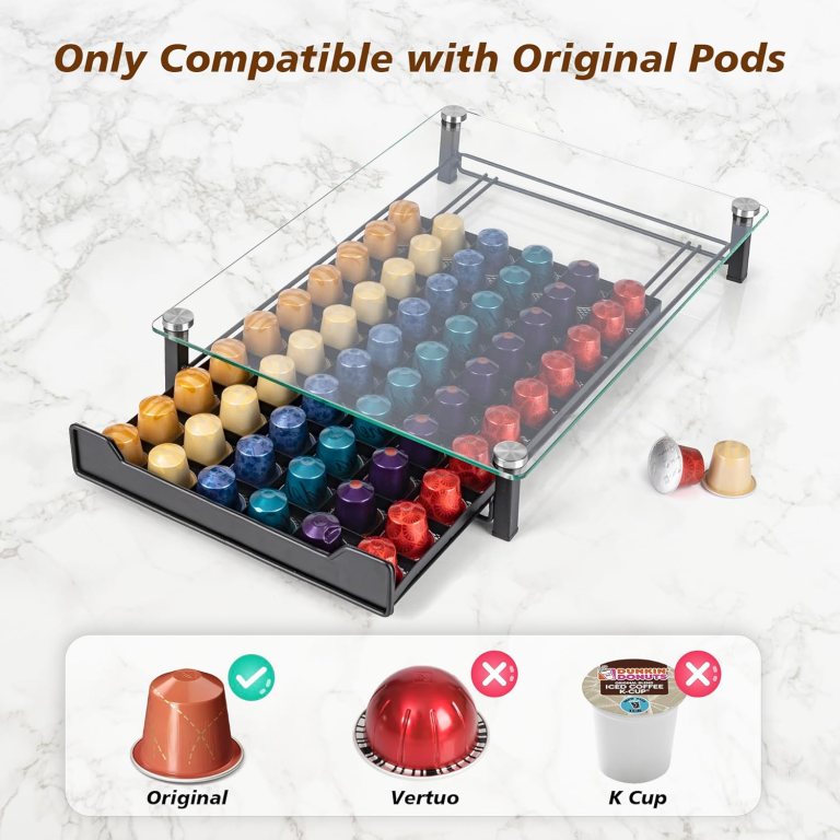 carla home 60 coffee pod holder drawer with tempered glass capsule organizer for nespresso pods and sliding drawer for kitchen countertop carla home 60 coffee pod holder drawer with tempered glass capsule organizer for nespresso pods and sliding drawer for kitchen countertop