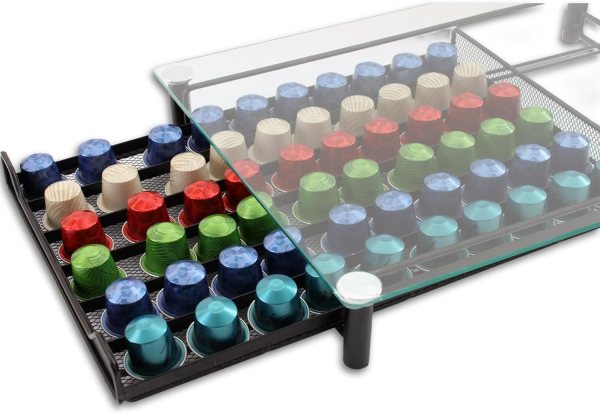 carla home 60 coffee pod holder drawer with tempered glass capsule organizer for nespresso pods and sliding drawer for kitchen countertop carla home 60 coffee pod holder drawer with tempered glass capsule organizer for nespresso pods and sliding drawer for kitchen countertop