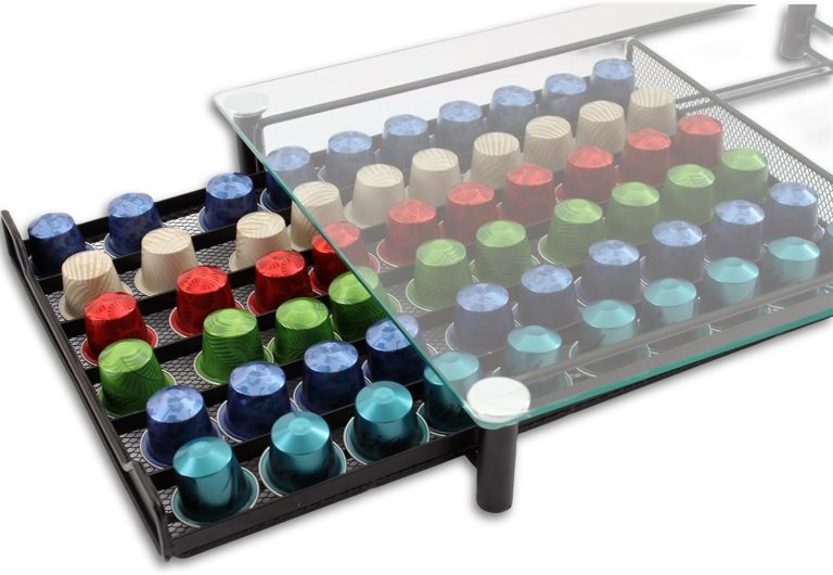 carla home 60 coffee pod holder drawer with tempered glass capsule organizer for nespresso pods and sliding drawer for kitchen countertop carla home 60 coffee pod holder drawer with tempered glass capsule organizer for nespresso pods and sliding drawer for kitchen countertop