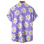 Floral Daisy Casual Men\'s Shirt Daily Out Summer Lapel Short Sleeve Purple Orange Flower Shirt Hawaii Shirt Casual Clothing 4