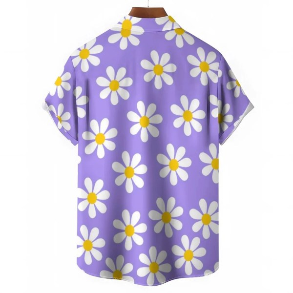 Floral Daisy Casual Men\'s Shirt Daily Out Summer Lapel Short Sleeve Purple Orange Flower Shirt Hawaii Shirt Casual Clothing 4