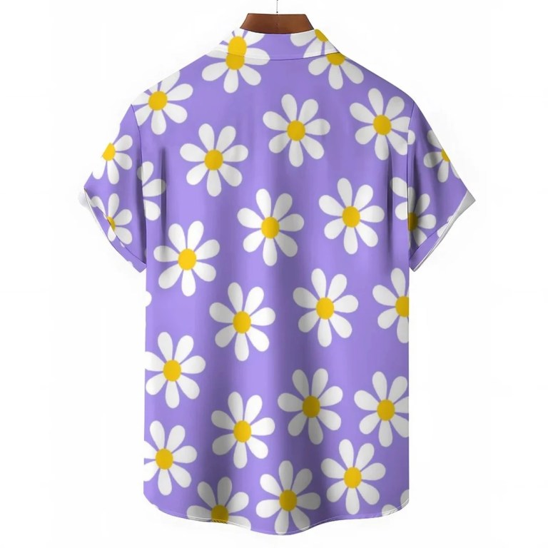 Floral Daisy Casual Men\'s Shirt Daily Out Summer Lapel Short Sleeve Purple Orange Flower Shirt Hawaii Shirt Casual Clothing 4