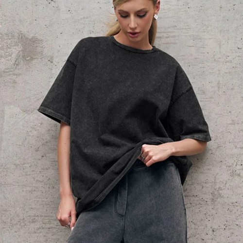 bornladies 100% cotton retro t shirt men women vintage short sleeve wax printing t shirts solid color hip hop loose tees Bornladies 100% Cotton Retro T-shirt Men Women Vintage Short-sleeve Wax printing T Shirts Solid Color Hip Hop Loose Tees