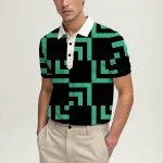 Men\'s Summer Short-Sleeve Polo Shirt, Stylish Collared Printed Button-Up Top, Casual and Comfortable 2